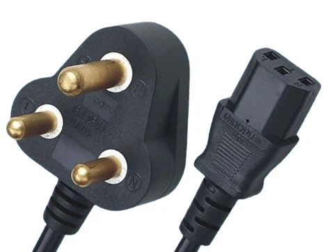 India Power Cords, ls 1293 Plug To IEC 60320 C13 Connector, Type M, 3 PolesPlug India Power Cords, ls 1293 Plug To IEC 60320 C13 Connector, Type M, 3 PolesPlug